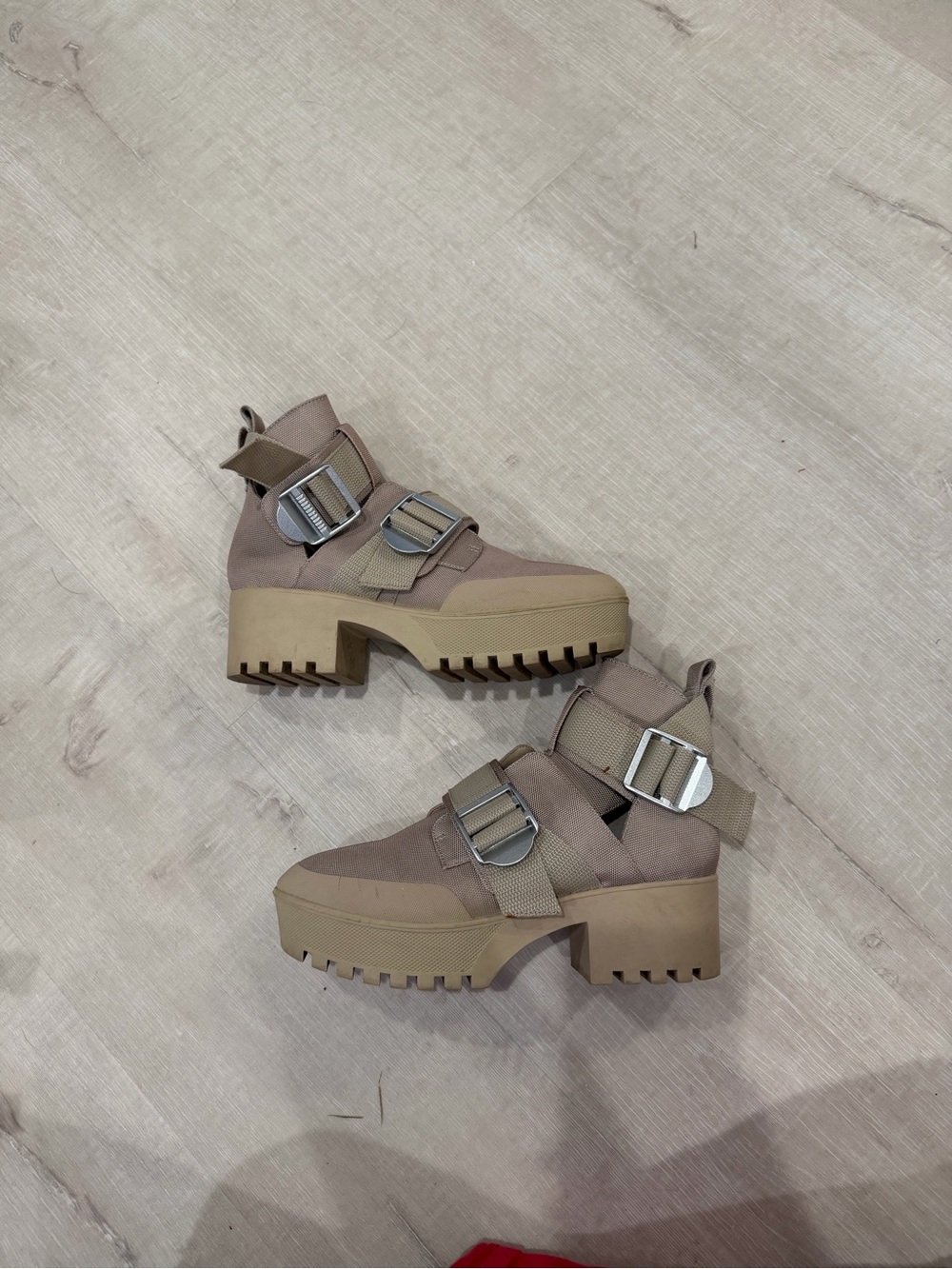 Steve Madden Taupe Platform Ankle Boots with Buckle Straps